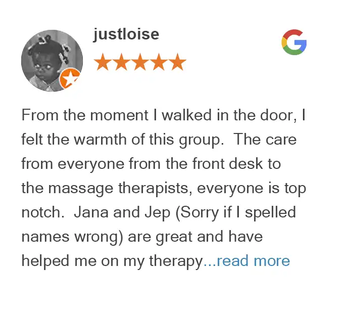 Us 11 Google review by Justloise for Alderwood Back & Neck Pain Clinic